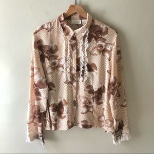 VINTAGE Mixed Print Lace Accent Blouse